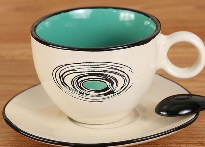 厂家直销定制陶瓷卡布奇诺咖啡杯碟戒指咖啡杯碟指环咖啡杯碟